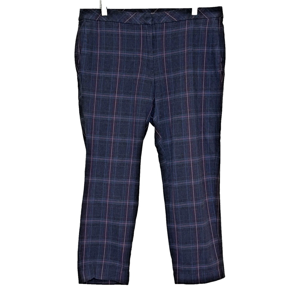 J.Jill Premium Bi-Stretch Crop Pants Size 14 Dark Plaid Cotton Blend Preppy